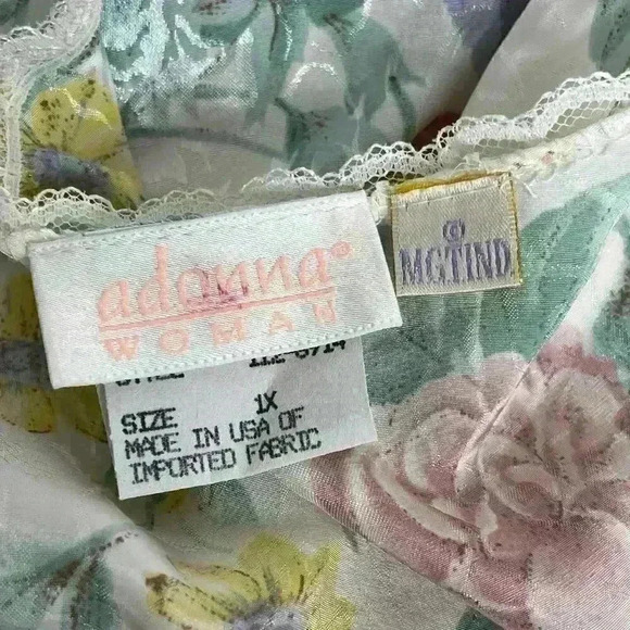 Adonna Vintage Floral Lace Trim Robe Kimono Style Belted Housecoat Size 1X - Picture 8 of 12